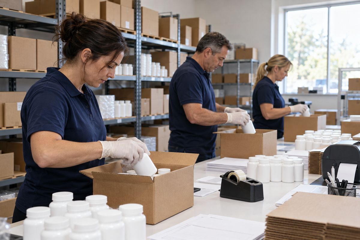 Orders being packed for shipping at a US warehouse